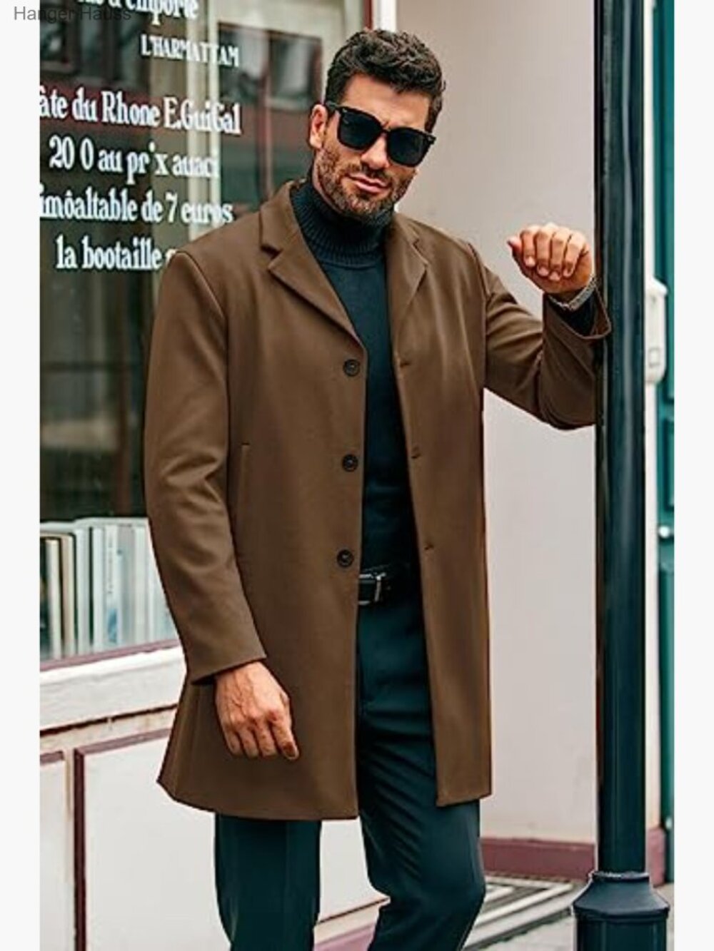 Slim Fit Mid Long Trench Coat Peacoat Business Overcoat - Picture 2 of 7